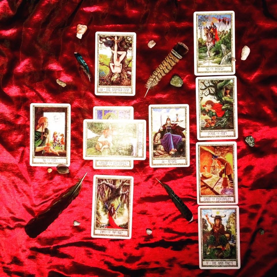Cozy tarot card reading setup for a Laughing Llama tarot party in Wisconsin.